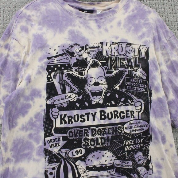 H&M X The Simpsons Shirt Mens Medium M Multicolor Tie Dye Krusty Burger Graphic - Picture 4 of 8